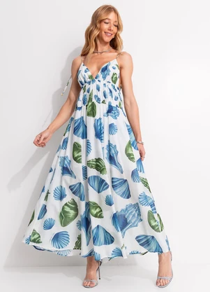 Farm - Vestido Longo Concha Litoral Off White - FARM