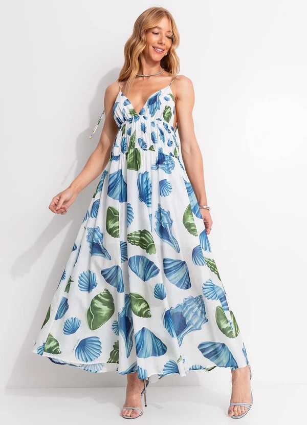 Farm - Vestido Longo Concha Litoral Off White