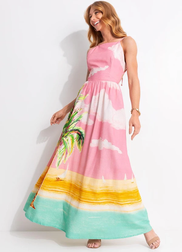 Farm - Vestido Longo Coqueirão Rosa 1