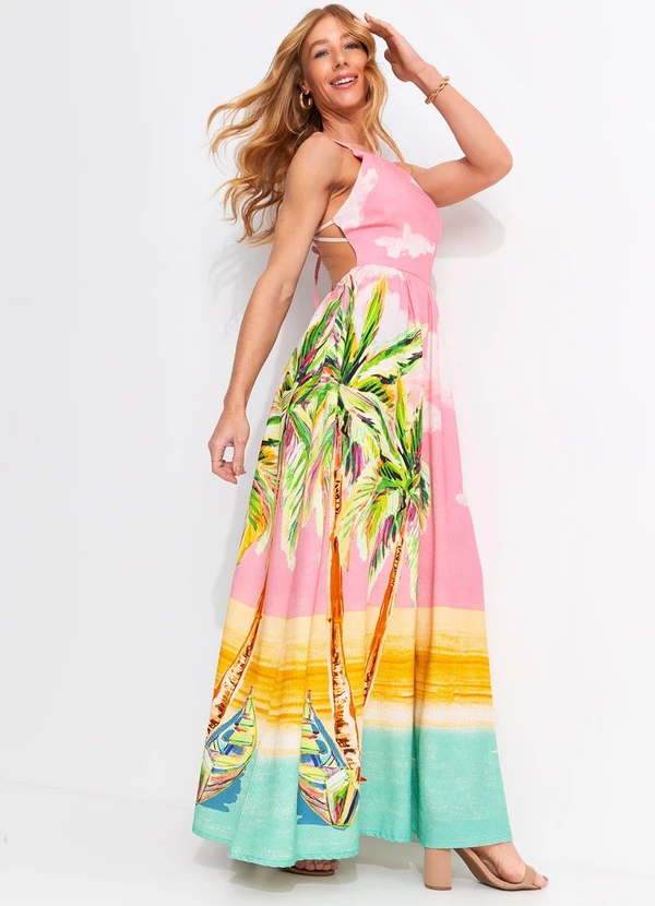 Farm - Vestido Longo Coqueirão Rosa 3