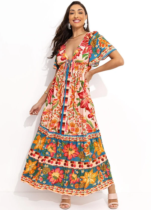 Farm - Vestido Longo Cor da Flor Rosa