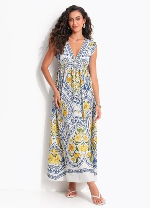 Farm - Vestido Longo Coração Boho Off White - FARM