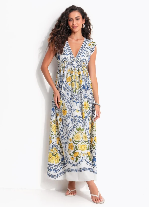 Farm - Vestido Longo Coração Boho Off White