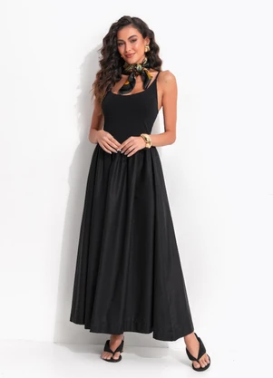 Farm - Vestido Longo Corselet Preto - FARM