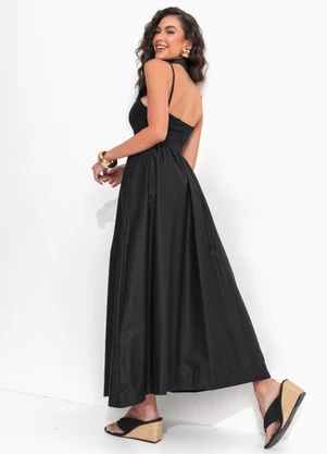 Farm - Vestido Longo Corselet Preto - FARM