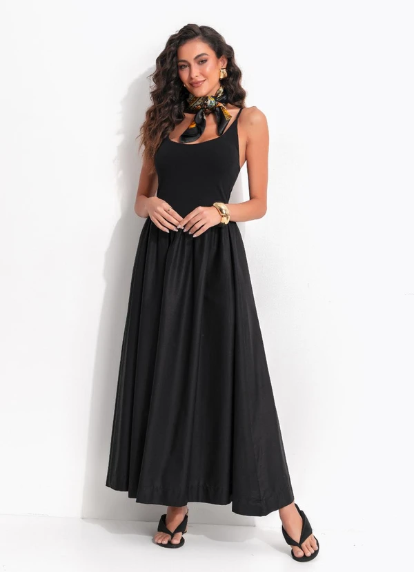 Farm - Vestido Longo Corselet Preto