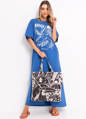 Farm - Vestido Longo Cropped Azul - FARM