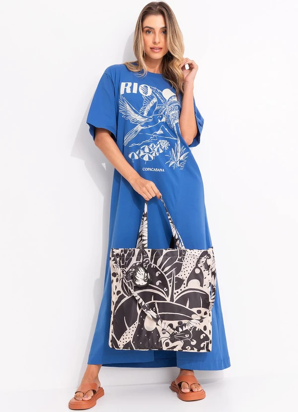 Farm - Vestido Longo Cropped Azul