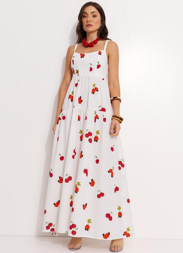 Farm - Vestido Longo Cropped em Viscolinho Off White