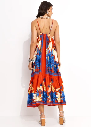 Farm - Vestido Longo Cropped em Viscose Vermelho - FARM