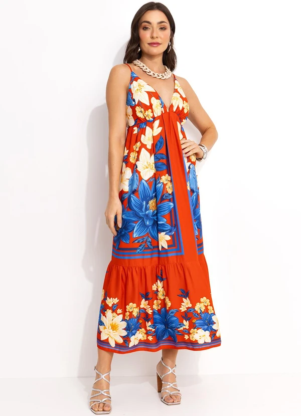 Farm - Vestido Longo Cropped em Viscose Vermelho 3