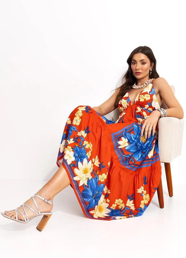 Farm - Vestido Longo Cropped em Viscose Vermelho 4