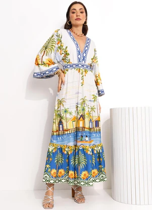 Farm - Vestido Longo Cropped  Off White - FARM