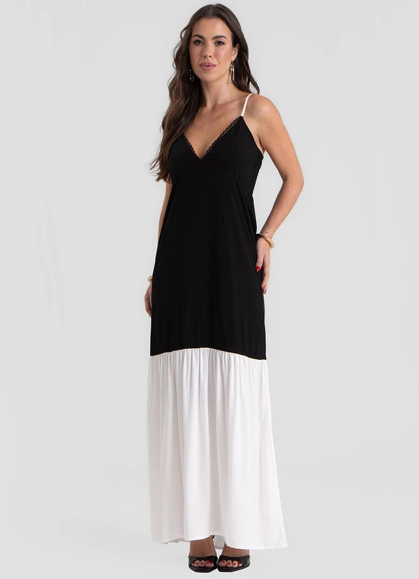 Dianna - Vestido Longo de Alça e Decote em V Preto