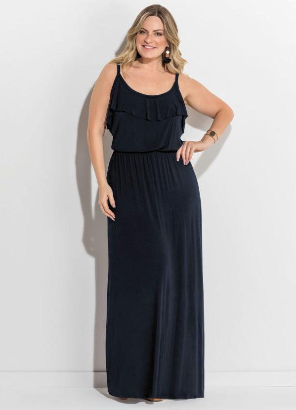 Quintess - Vestido Longo de Alças Preto Plus Size Quintess