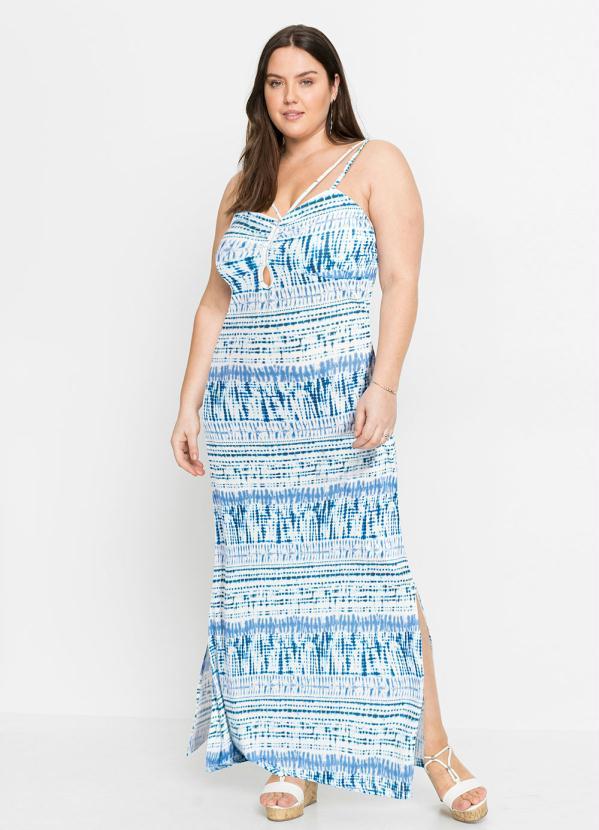 Outlet - Vestido Longo de Alcinha Azul e Branco 5