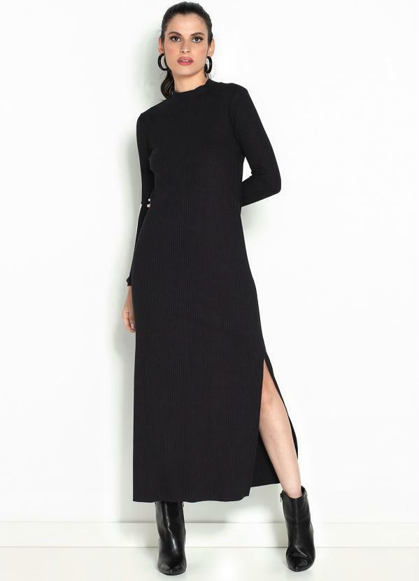 Farm - Vestido Longo de Malha Canelada Preto