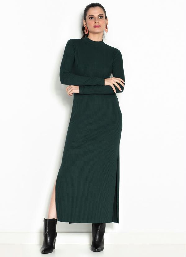 Farm - Vestido Longo de Malha Canelada Verde