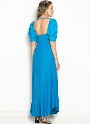 Forum - Vestido Longo de Malha Detalhe Linho Azul - FORUM