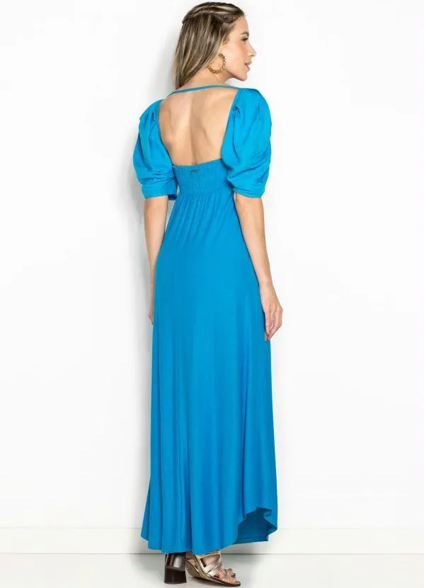 Forum - Vestido Longo de Malha Detalhe Linho Azul 2