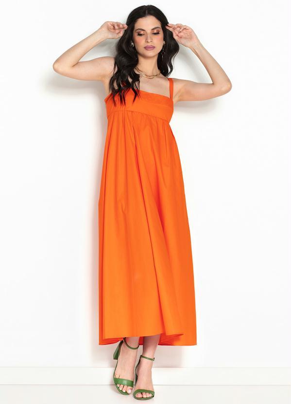 Hering - Vestido Longo de Tricoline Laranja