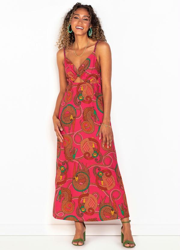 Colcci - Vestido Longo de Tricoline Rosa 1