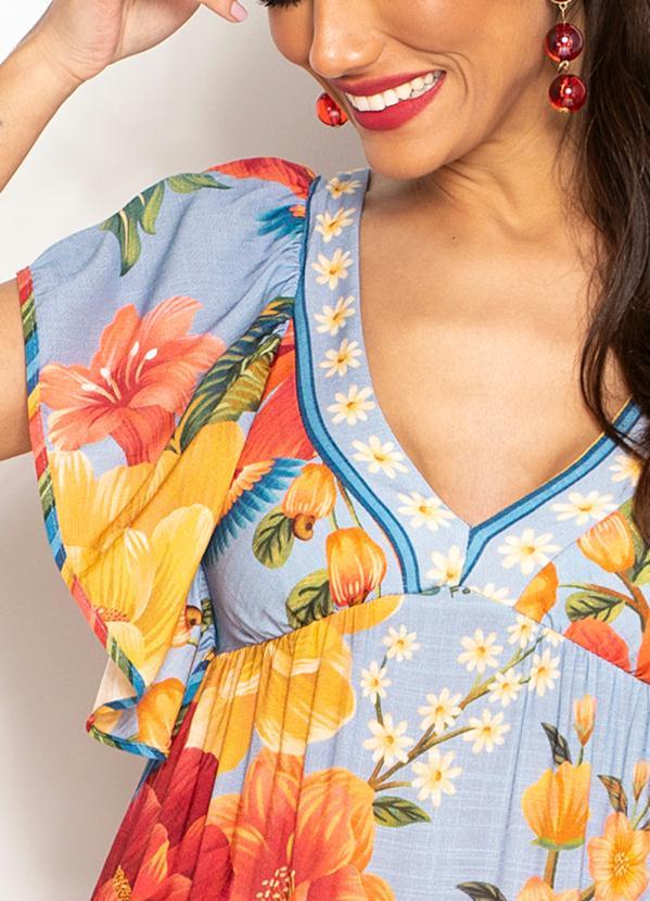 Farm - Vestido Longo de Viscose Bela Chita Azul 3