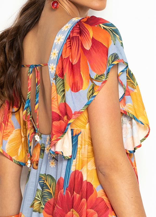 Farm - Vestido Longo de Viscose Bela Chita Azul 4