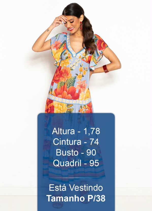 Farm - Vestido Longo de Viscose Bela Chita Azul 5