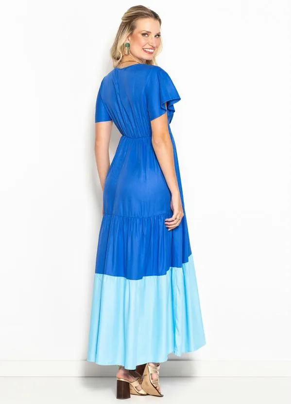 Maria Filó - Vestido Longo de Viscose Bicolor Azul 2