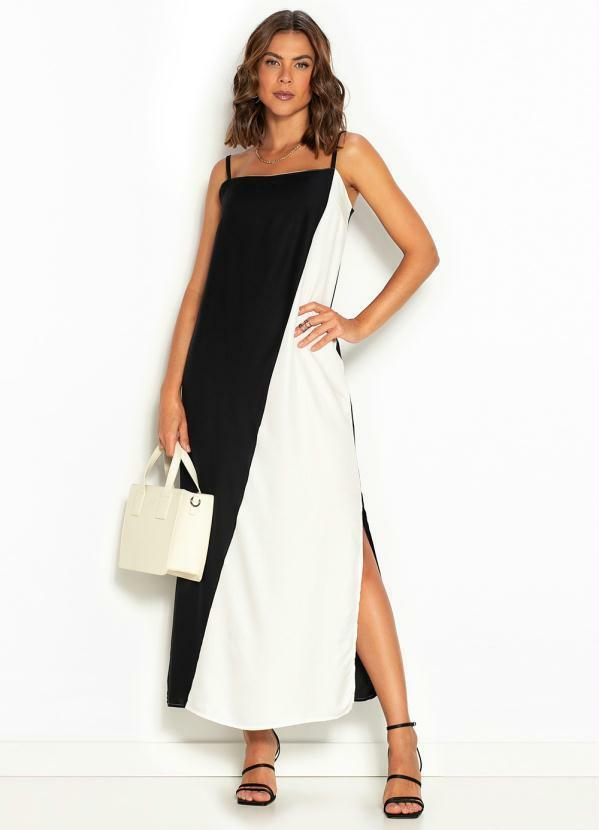 Vestido Longo de Viscose Bicolor Preto - Hering