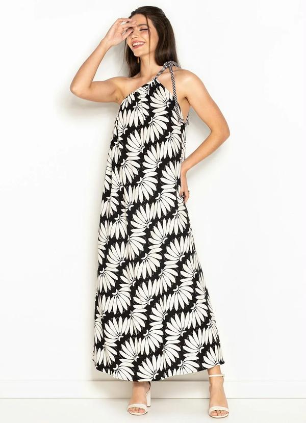 Farm - Vestido Longo de Viscose Copabanana Preto