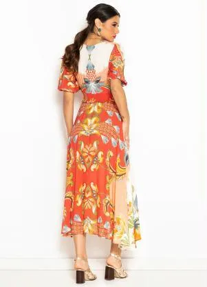 Farm - Vestido Longo de Viscose Energia Floral Vermelho - FARM