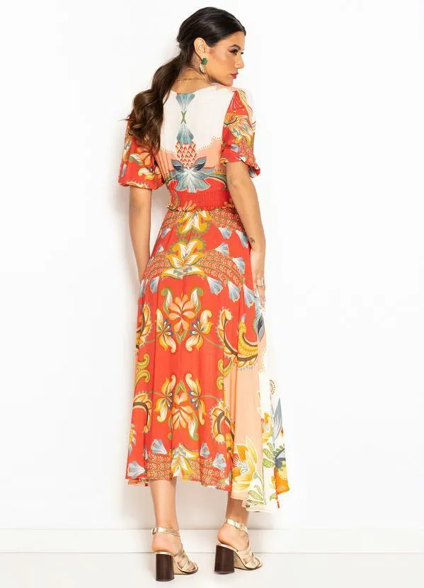 Farm - Vestido Longo de Viscose Energia Floral Vermelho 2