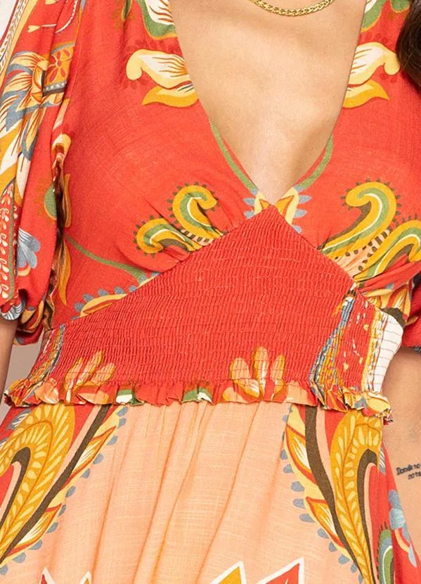 Farm - Vestido Longo de Viscose Energia Floral Vermelho 3