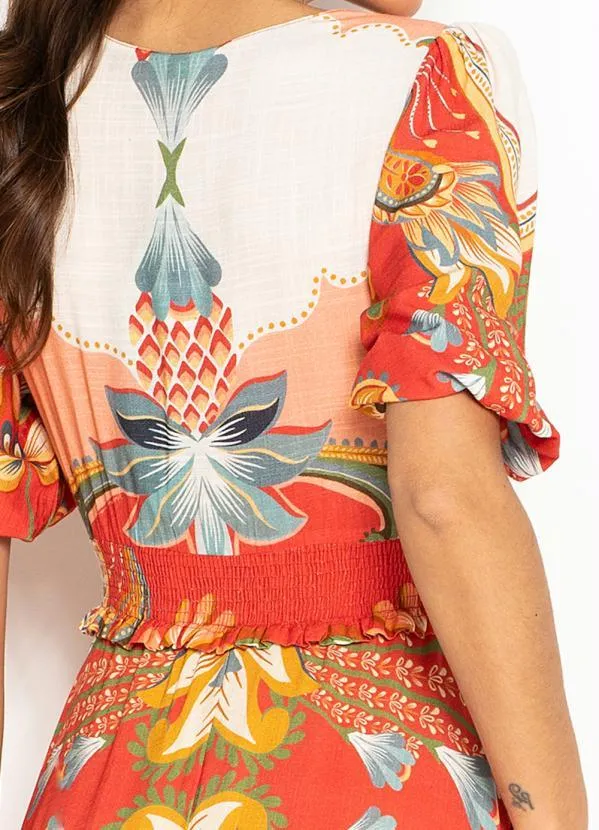 Farm - Vestido Longo de Viscose Energia Floral Vermelho 4