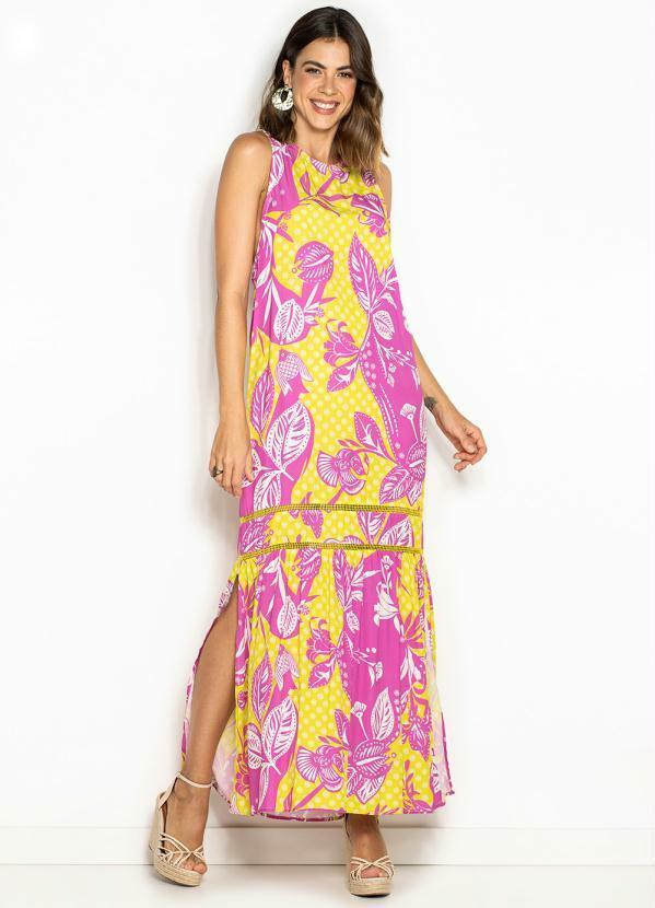 Maria Filó - Vestido Longo de Viscose Estampa Caiena Amarelo