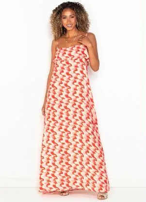 Forum - Vestido Longo de Viscose Estampado Bege - FORUM