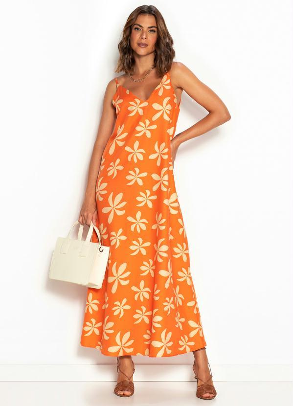 Hering Vestido Longo de Viscose Floral Laranja