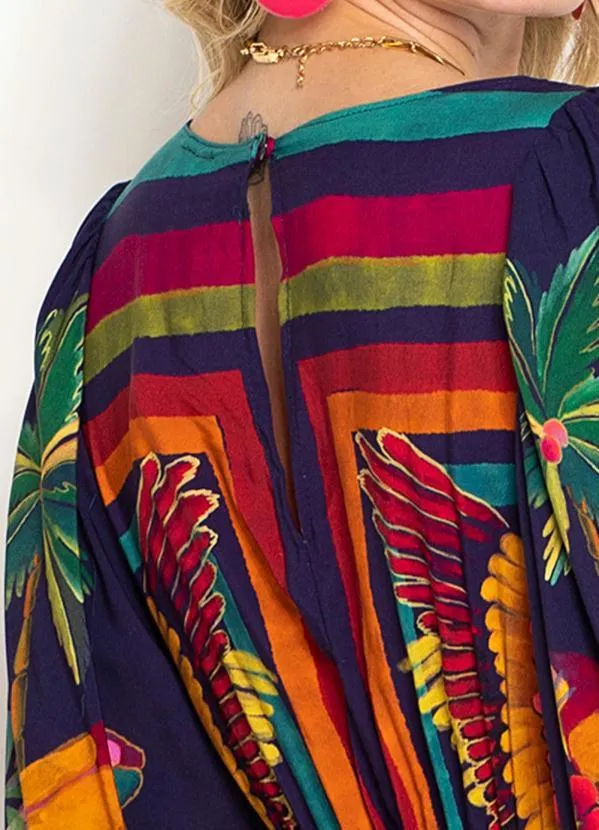 Farm - Vestido Longo de Viscose Floresta das Araras Azul 4