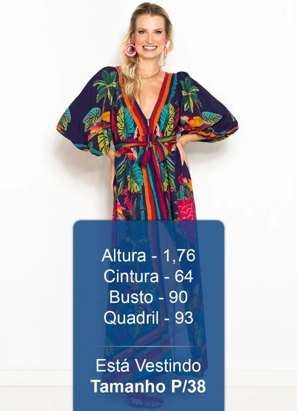 Farm - Vestido Longo de Viscose Floresta das Araras Azul 5