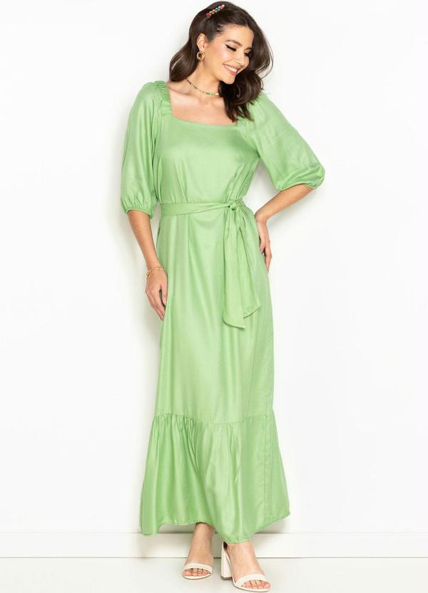 Hering - Vestido Longo de Viscose Manga 3/4 Verde Menta