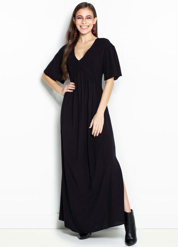 Hering - Vestido Longo de Viscose Preto