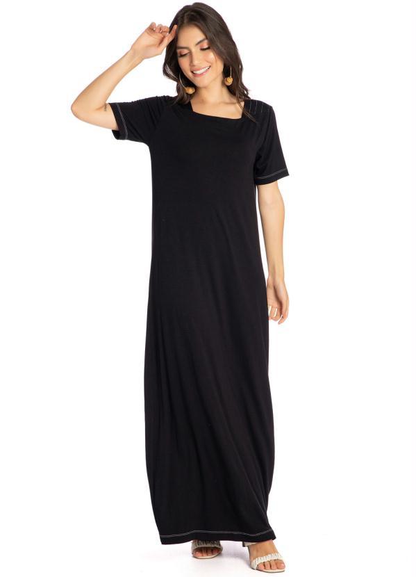 Preview - Vestido Longo Dec Quadrado Preto