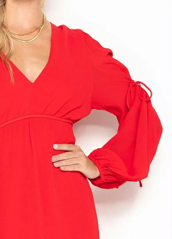 Maria Filó - Vestido Longo Decote Franzido em Crepe Vermelho 3