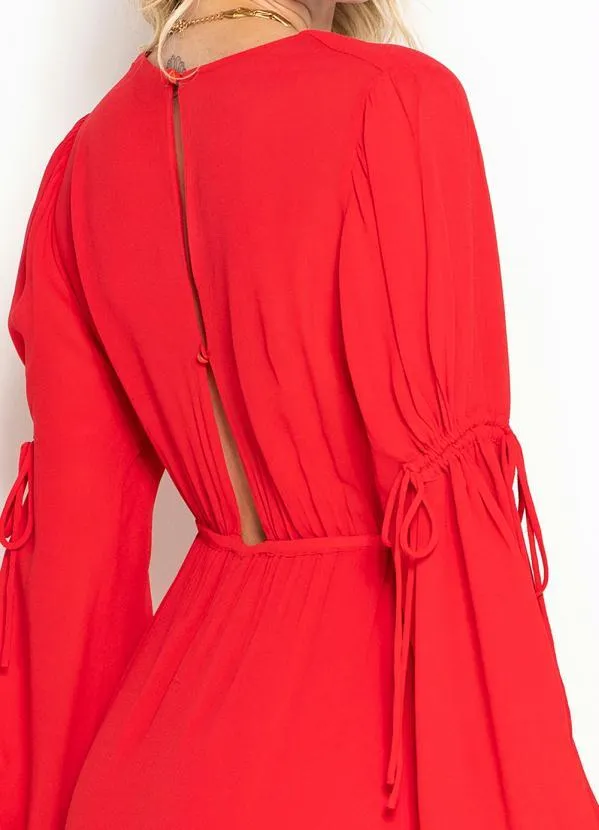 Maria Filó - Vestido Longo Decote Franzido em Crepe Vermelho 4