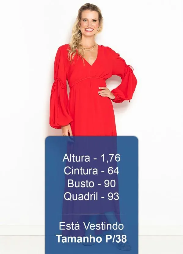 Maria Filó - Vestido Longo Decote Franzido em Crepe Vermelho 5