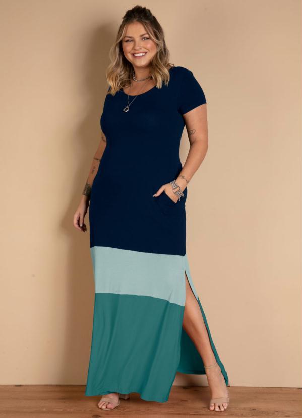 Quintess - Vestido Longo Degradê Azul com Bolsos 3