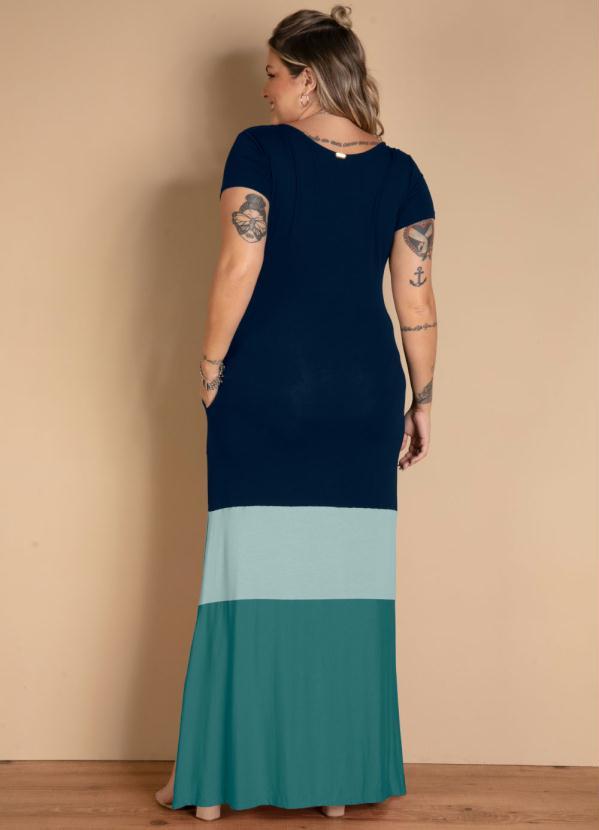 Quintess - Vestido Longo Degradê Azul com Bolsos 4