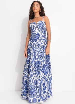 Farm - Vestido Longo Delicadeza de Banana Azul - FARM